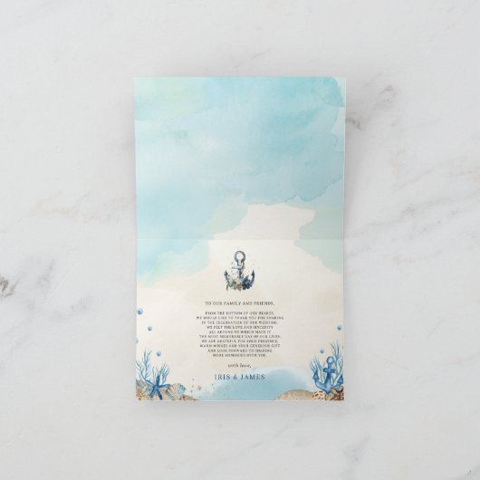 Chique nautische anker strand moderne bruiloft gev bedankkaart (Binnen)