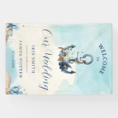 Chique nautische anker strand moderne bruiloft wel spandoek (Horizontaal)