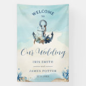 Chique nautische anker strand moderne bruiloft wel spandoek (Verticaal)