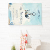 Chique nautische anker strand moderne bruiloft wel spandoek (Insitu)