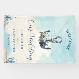 Chique nautische anker strand moderne bruiloft wel spandoek