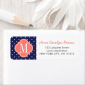 Chique nautische marine polka stippen koraal geper etiket (Insitu)