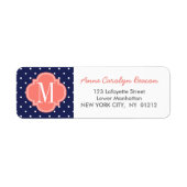 Chique nautische marine polka stippen koraal geper etiket (Voorkant)