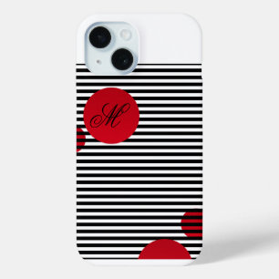 Chique nautische zwart-wit gestreepte gepersonalis iPhone 15 case