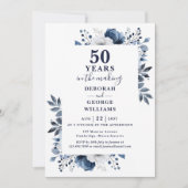 Chique Navy 50e bruiloft Jubileum Monogram Kaart (Voorkant)