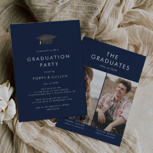 Chique Navy Afstudeerder Pet Foto Dubbele Graduati Kaart