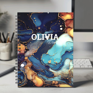 Chique navy aqua sinaasappel marmer faux glitter m notitieboek