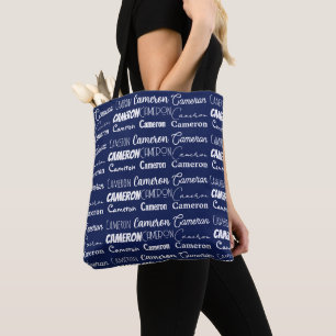 Chique Navy Blau Gepersonaliseerde Naam Collage Tote Bag