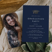 Chique Navy Blauw Afstudeerder Pet Foto Graduation Kaart