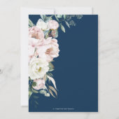 Chique Navy Blauw Blush Ivoor Pioenen Bloemen Brui Kaart (Achterkant)