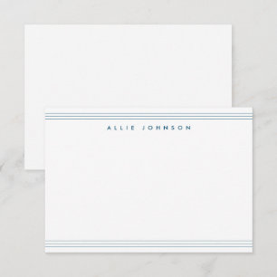 Chique Navy Blauw Drievoudige Lijn Twee Grensnaam Notitiekaartje