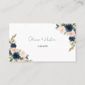 Chique Navy Blauw en Blush Roze Bloemen Bruiloft F Plaatskaartje (Achterkant)