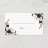 Chique Navy Blauw en Blush Roze Bloemen Bruiloft F Plaatskaartje (Voorkant)