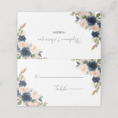 Chique Navy Blauw en Blush Roze Bloemen Bruiloft Plaatskaartje (Buitenkant ongevouwen)