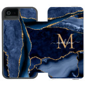 Chique Navy Blauw Goud Agaat Geode Vrouwelijk Mono Incipio iPhone Portemonnee Hoesje (Agenda Open)