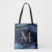 Chique Navy Blauw Goud Agaat Geode Vrouwelijk Mono Tote Bag (Voorkant)