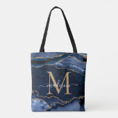 Chique Navy Blauw Goud Agaat Geode Vrouwelijk Mono Tote Bag (Achterkant)