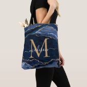 Chique Navy Blauw Goud Agaat Geode Vrouwelijk Mono Tote Bag (Dichtbij)