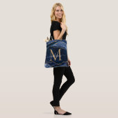 Chique Navy Blauw Goud Agaat Geode Vrouwelijk Mono Tote Bag (Op model)