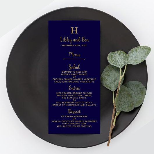 Chique Navy Blauw & Goud Trouw Menu Sjabloon