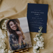 Chique Navy Blauw Gouden Folie Foto Graduation Par Folie Uitnodiging