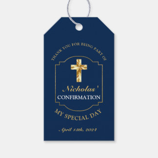 Chique Navy Blauw Gouden Jongens Bevestiging Bedan Cadeaulabel