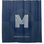 Chique Navy Blauw Grijs Geometrisch Modern Monogra Douchegordijn (Voorkant)