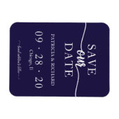 Chique Navy Blauw Niet Foto Bruiloft Save The Date Magneet (Horizontaal)