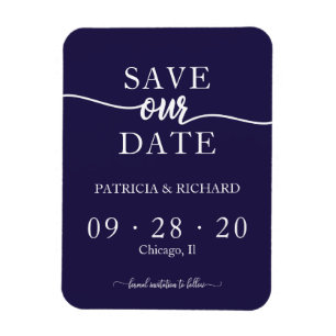 Chique Navy Blauw Niet Foto Bruiloft Save The Date Magneet