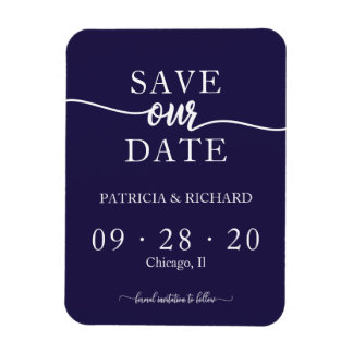 Chique Navy Blauw Niet Foto Bruiloft Save The Date Magneet