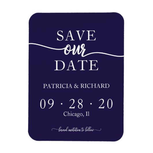 Chique Navy Blauw Niet Foto Bruiloft Save The Date Magneet (Verticaal)