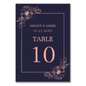 Chique Navy Blauw Roos Goud Bloemen Outline Bruilo Kaart (Achterkant)