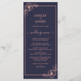 Chique Navy Blauw Roos Goud Bloemen Outline Bruilo Menu