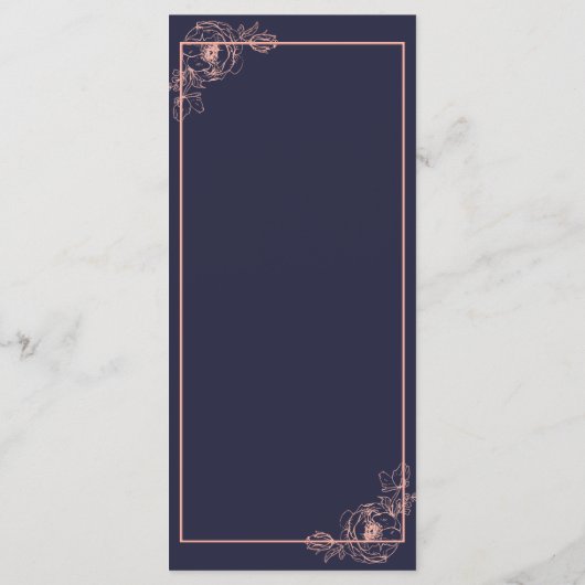 Chique Navy Blauw Roos Goud Bloemen Outline Bruilo Menu (Achterkant)