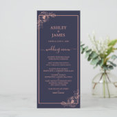 Chique Navy Blauw Roos Goud Bloemen Outline Bruilo Menu (Staand voorkant)