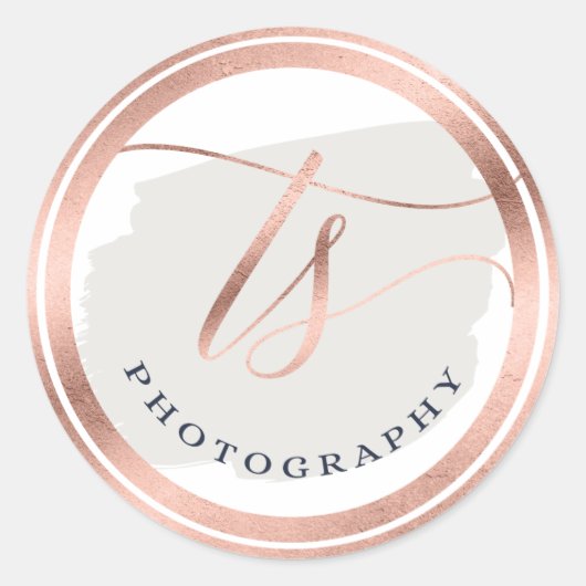 Chique Navy Blauw & Roos Goudfolie Bedrijf Logo Ronde Sticker (Voorkant)