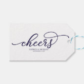 Chique Navy Blauw Script juicht Cadeaulabel (Voorkant (Horizontaal))
