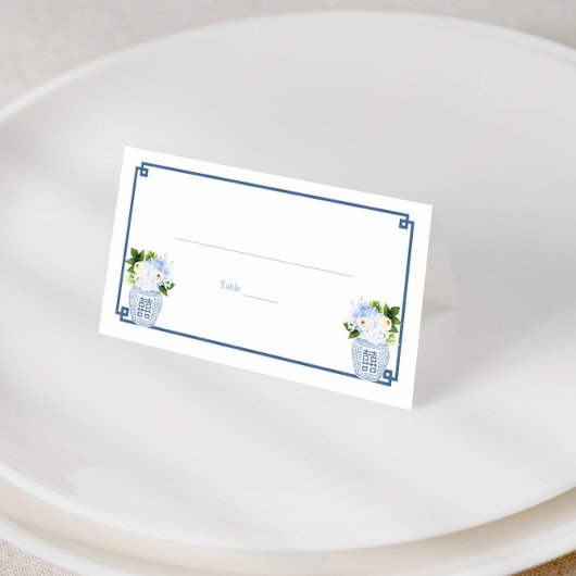 Chique Navy Blauw & Wit Ginger Jar Bruiloft Brunch Plaatskaartje