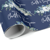 Chique Navy Blauw Wit Pioen Bloemen Aangepaste Bru Cadeaupapier (Rol Hoek)