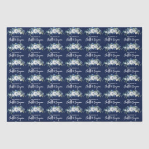 Chique Navy Blauw Wit Pioen Bloemen Aangepaste Bru Tissuepapier