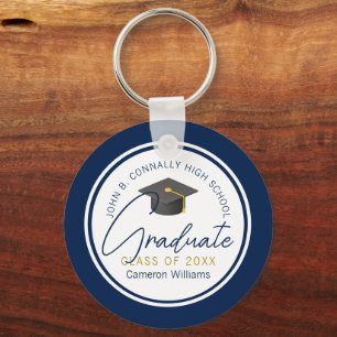 Chique Navy Blauwe Afgestudeerde Gepersonaliseerde Sleutelhanger
