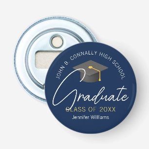 Chique Navy Blauwe Afstudeerfeest Custom Afstudeer Button Flesopener
