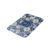 Chique Navy Blauwe Bloemen Aangepaste Naam Badmat (Gekanteld)