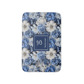 Chique Navy Blauwe Bloemen Aangepaste Naam Badmat (Voorkant Verticaal)