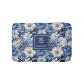 Chique Navy Blauwe Bloemen Aangepaste Naam Badmat (Voorkant)