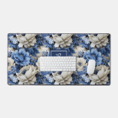 Chique Navy Blauwe Bloemen Aangepaste Naam Bureaum Bureaumat (Keyboard & Muis)