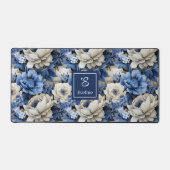 Chique Navy Blauwe Bloemen Aangepaste Naam Bureaum Bureaumat (Voorkant)