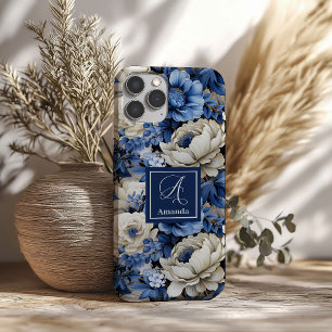 Chique Navy Blauwe Bloemen Stijlvolle iPhone Hoesj 16 Hoesje