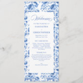 Chique Navy Blauwe Bloemstuk Toile Trouwprogramma Programmakaart (Voorkant)