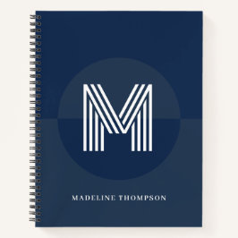 Chique Navy Blauwe Geometrische Moderne Monogram Notitieboek